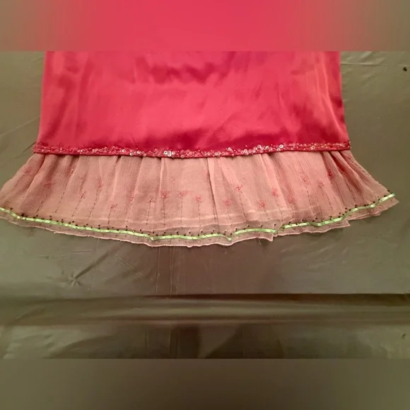 Vintage Y2K Pink Silk Midi Spaghetti Strap Dress with Ruffle Hem Size 4/Small - Picture 4 of 9